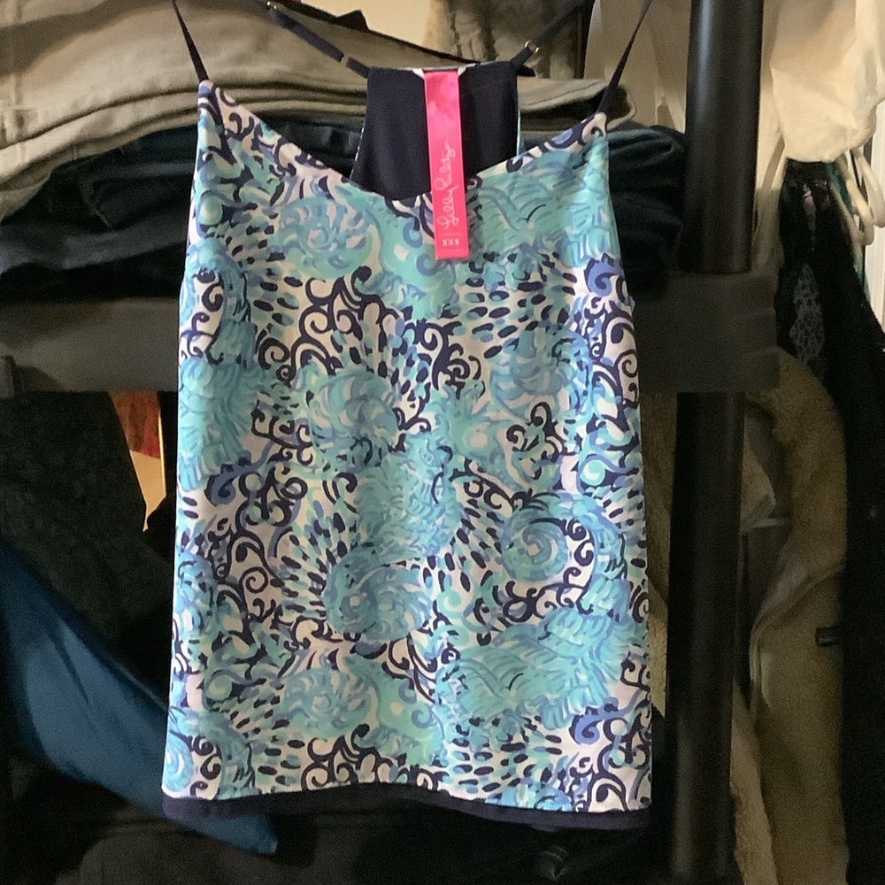 Lilly Pulitzer Blue and‎ Green Patterned Dusk Top, Light Aqua spritz, XXS, NEW,